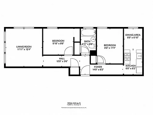 Floor plan 2 Bedroom 1 Bathroom