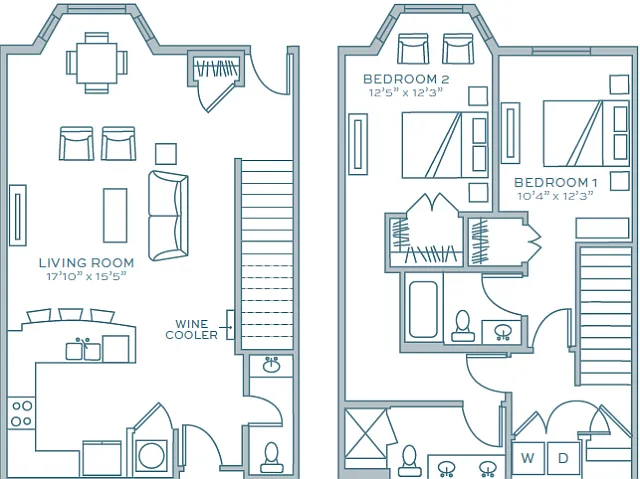 Floor plan Two Bedroom Two A Half Bath (1610 SF)