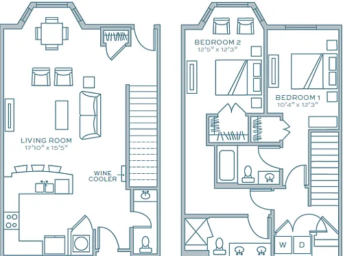 Floor plan Two Bedroom Two A Half Bath (1610 SF)