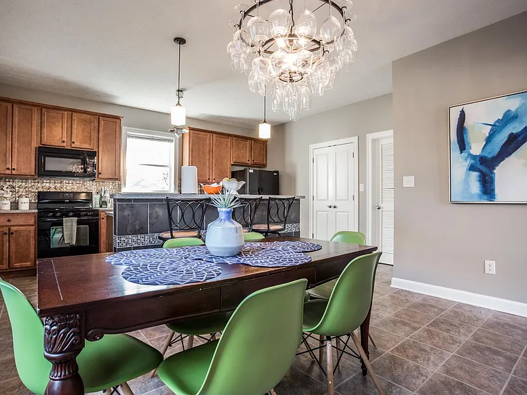 Large kitchen, with counter bar and dining area
