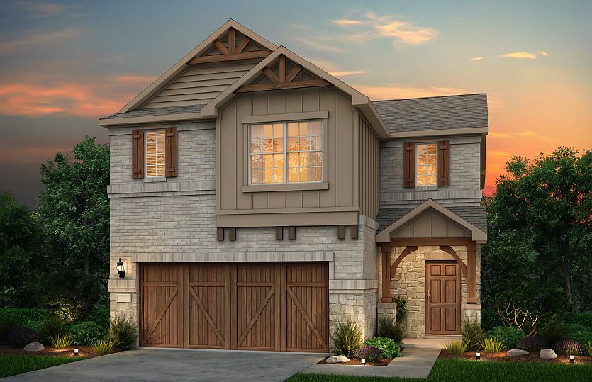 The Sienna, a two-story home with 2-car garage, shown with Home Exterior T