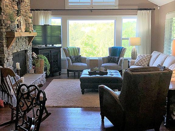 Living room with wooded view
