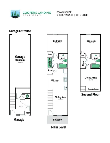 Floor plan 2 Bed, 2 Bath - 1,110 sqft