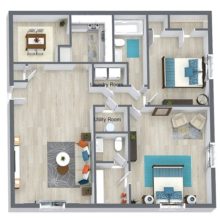 Floor plan Two Bedrooms, 1.5 Bath
