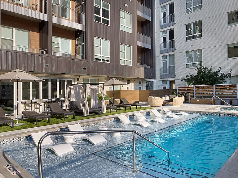 Apartment community pool with all-season spa at Griffis Cherry Creek North in Denver, Colorado.