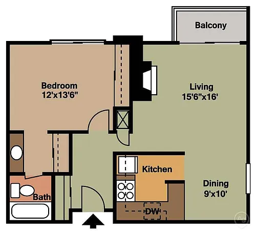 Floor plan Bartlett - 1 Bedroom