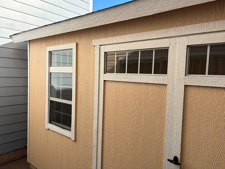 Storage structure with electrical outlets and lights inside for office or clean storage room