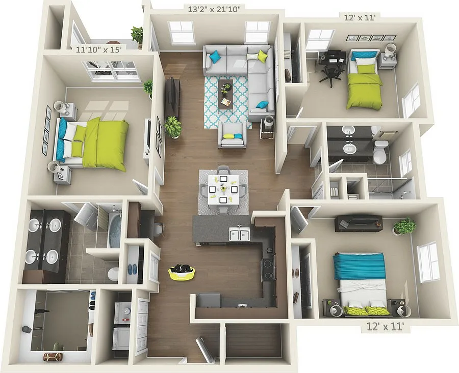 Floor plan C1 WALTON - 3 Bedroom, 2 Bathroom
