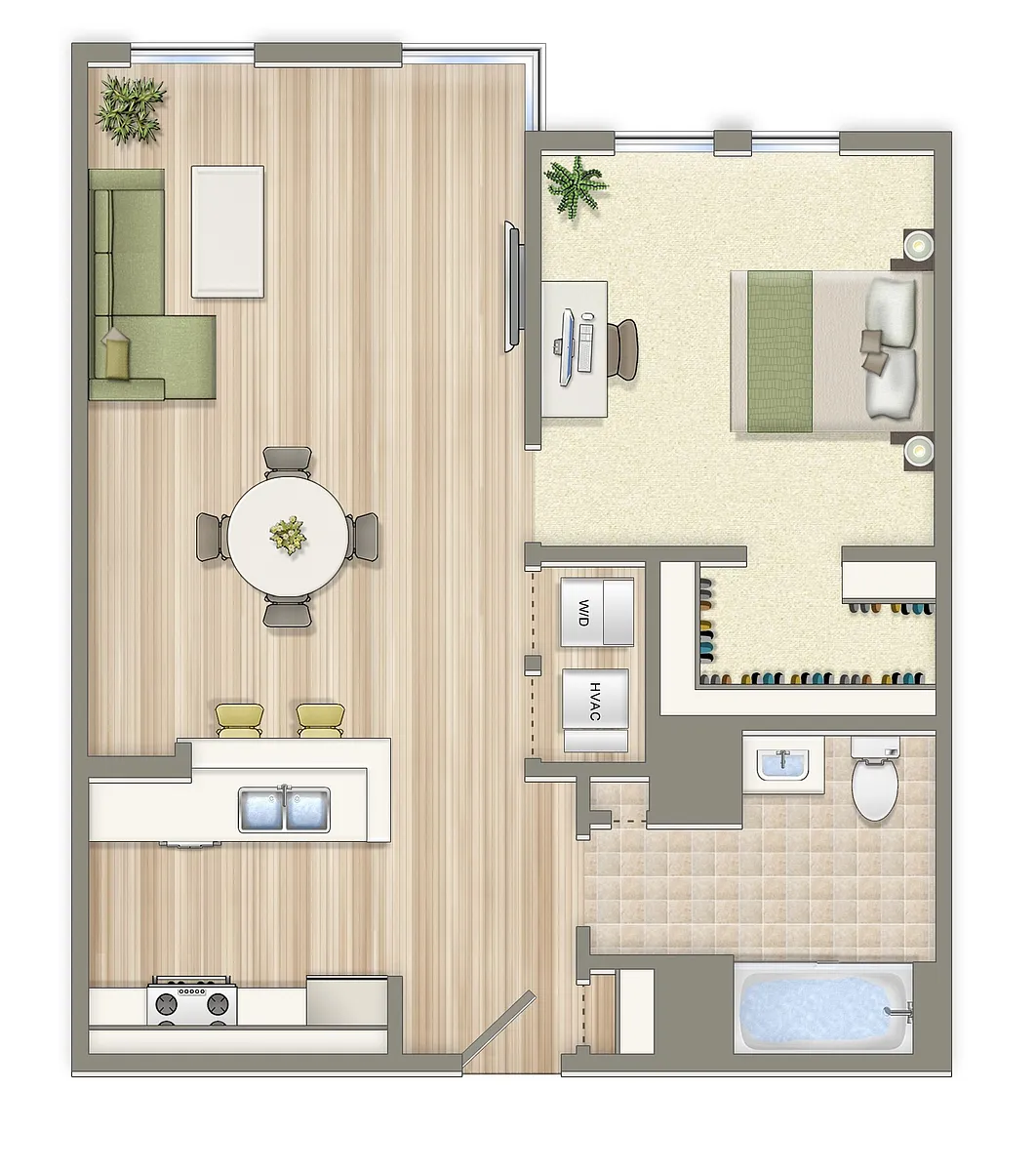 Floor plan 1 Bedroom 1 Bath Plan G Market