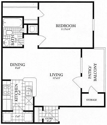 Floor plan 1 Bed, 1 Bath 685 SF 11A