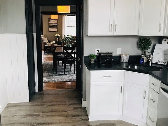 The kitchen is now light blue.