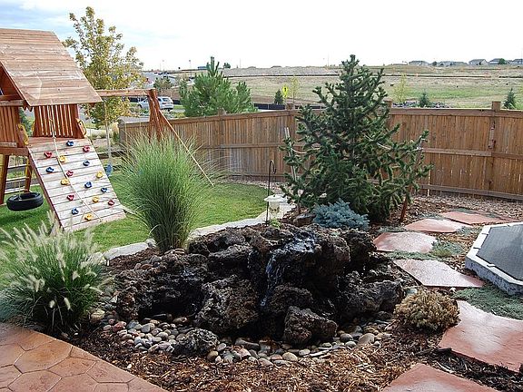 water feature and swing