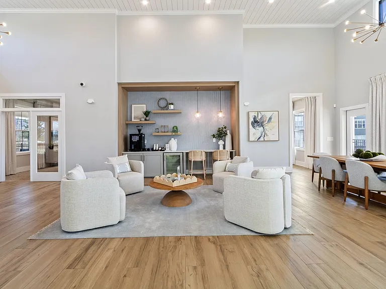 Open, airy lounge designed for gathering and connection