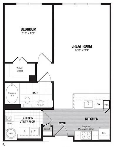 Floor plan 1 Bed/1 Bath-C