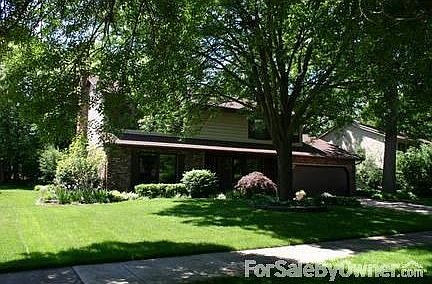 Private back yard with mature shade trees.