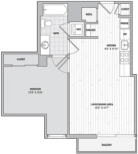 Floor plan 1 Bed 1 Bath OO