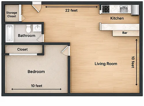 Floor plan 1 Bedroom - 1 Bath Apartment