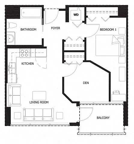 Floor plan 1S Den w Balcony Renovation 2