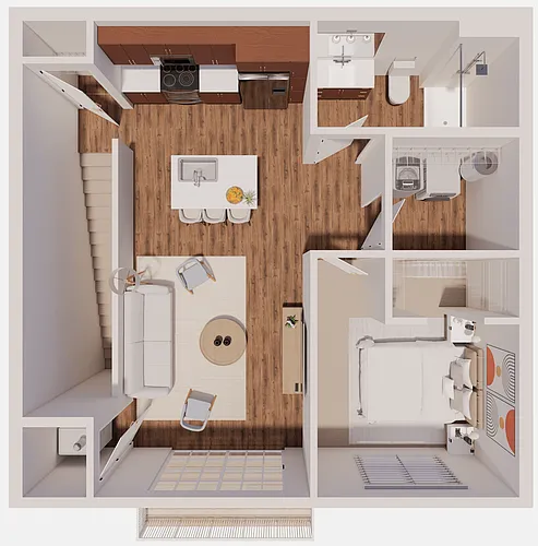 Floor plan B2 Second Floor 1 Bedroom with Garage