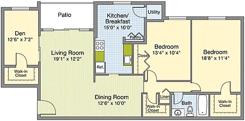 Floor plan Atlantic - with Den and Washer/Dryer