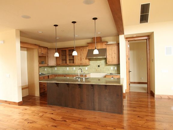 Looking towards the kitchen from the dining area. 