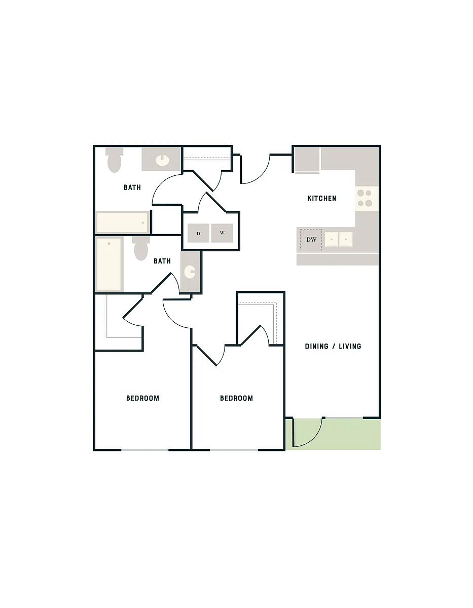 Floor plan 2 Bed, 2 Bath - East Apt B