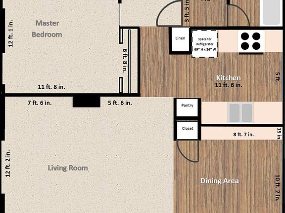 One Bedroom One Bath Floorplan