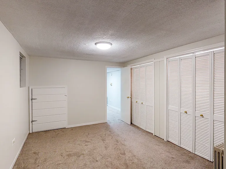Large bedroom with one wall of closet space