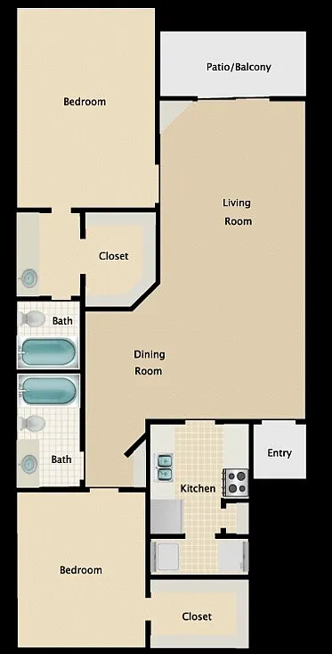 Floor plan 2 bedroom 2 bath