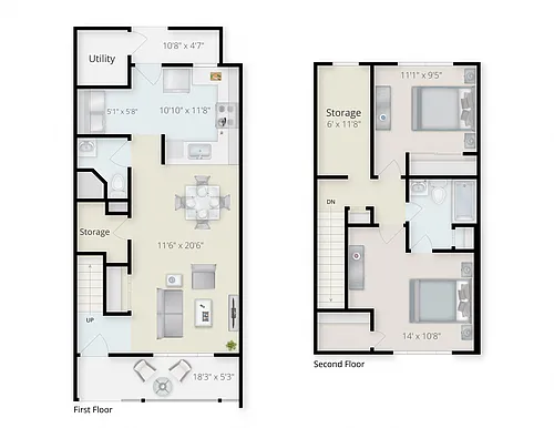 Floor plan Two Bedroom Two Bath Townhome