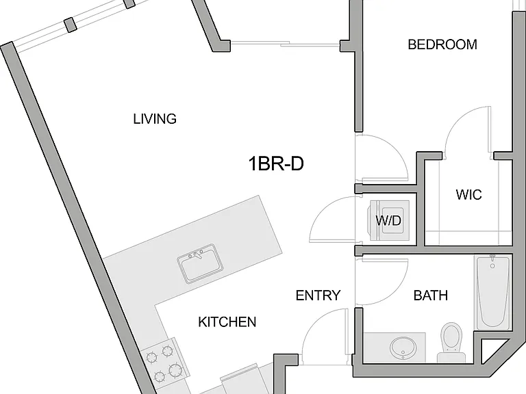 2D Floor Plan Rendering of a One-Bedroom Apartment 2D Floor Plan Rendering of a One-Bedroom Apartment
