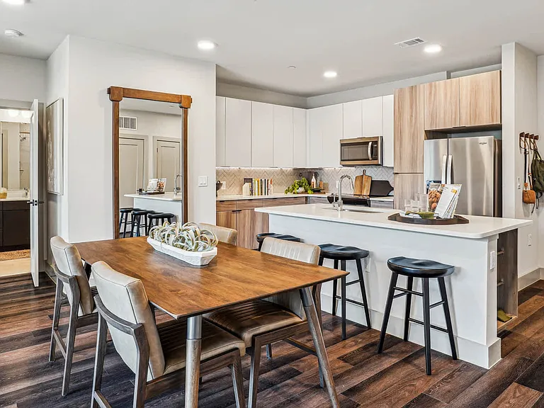 Kitchen and Dining Room with Hard Surfaced Flooring