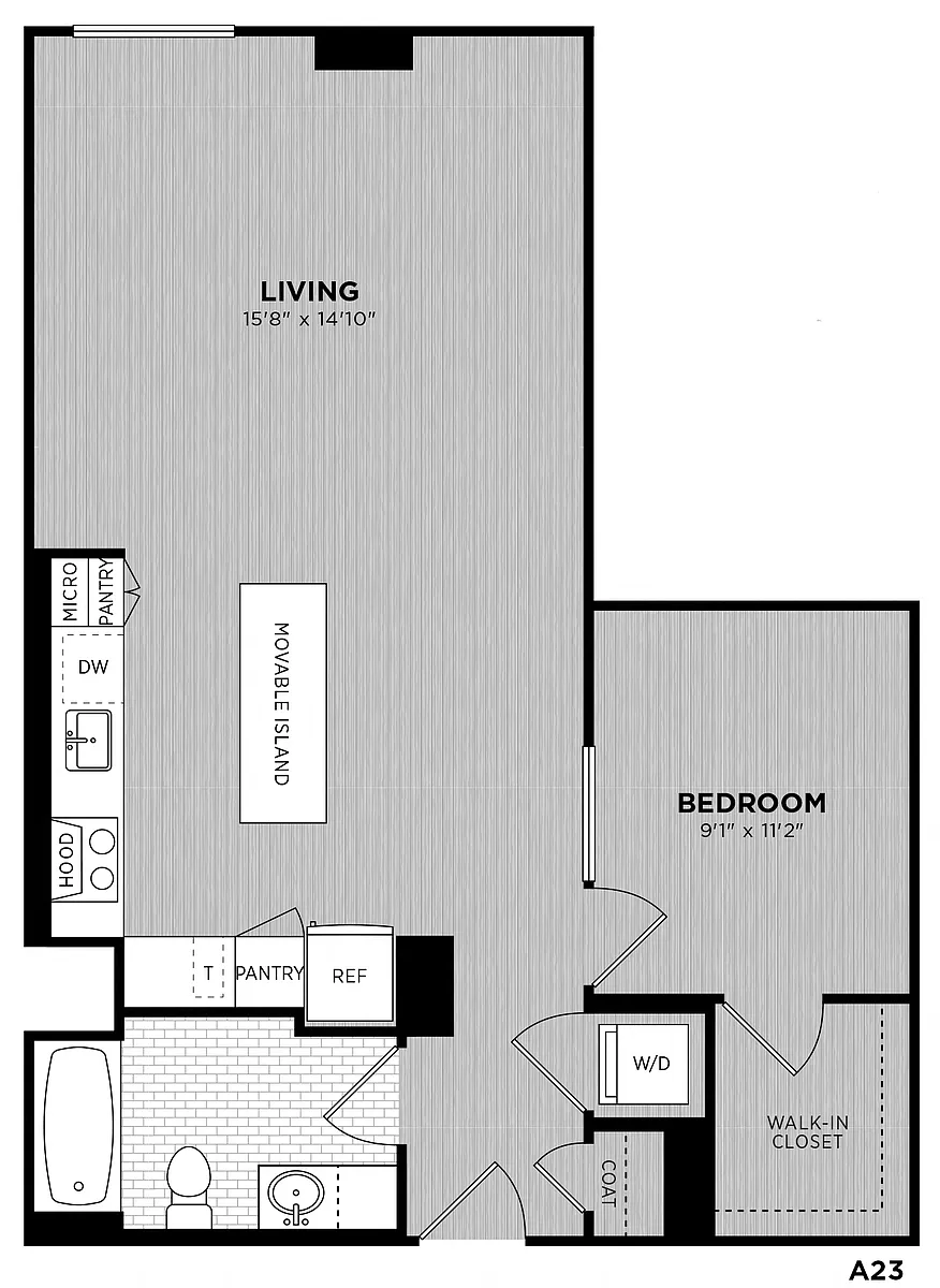 Floor plan 1 Bed - 1 Bath | Barry A23