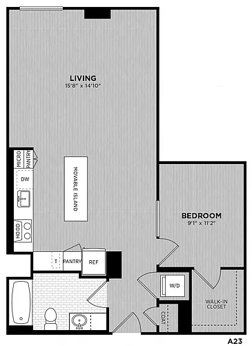 Floor plan 1 Bed - 1 Bath | Barry A23