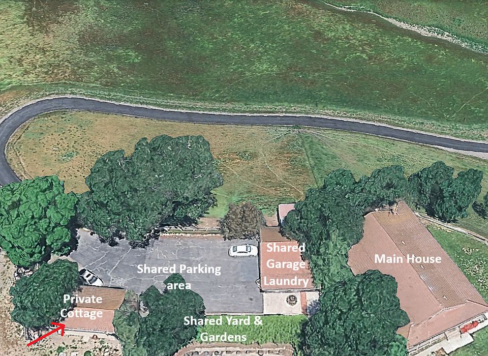 The cottage is private, but this picture shows the layout of the spaces shared with the homeowner.