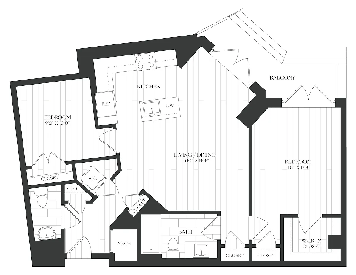 Floor plan JR 2 Bed/1.5 Bath-2JR-3-The Claude