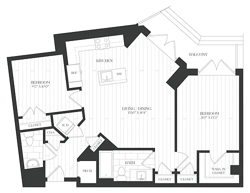 Floor plan JR 2 Bed/1.5 Bath-2JR-3-The Claude
