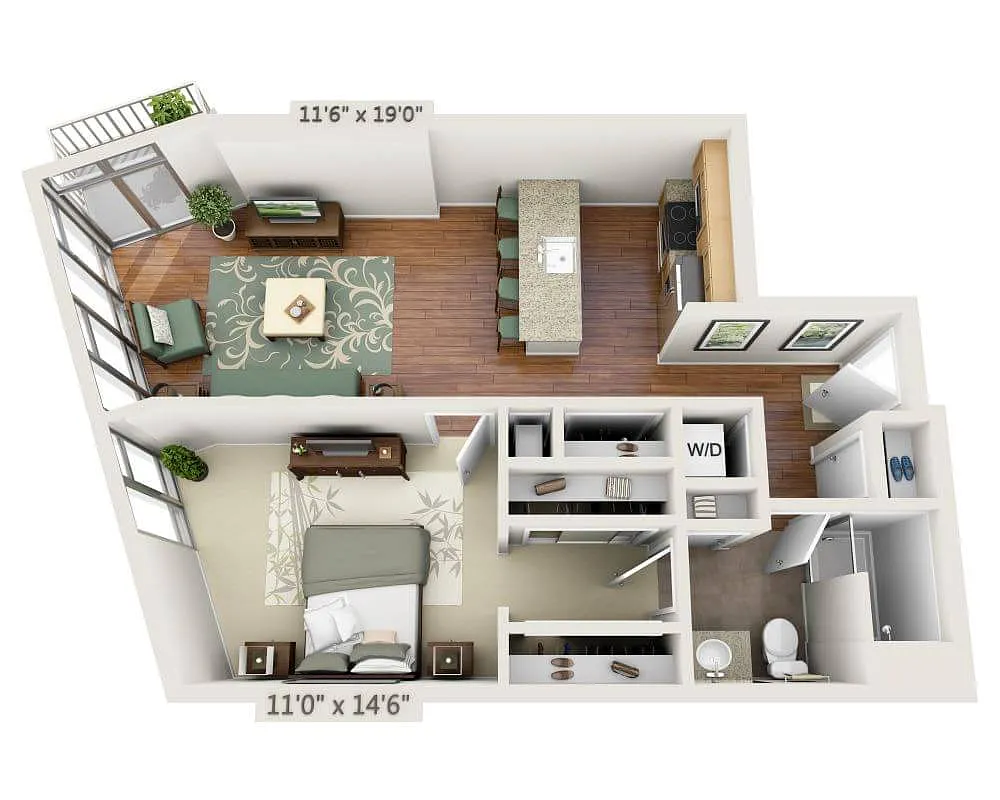 Floor plan One Bedroom A1J