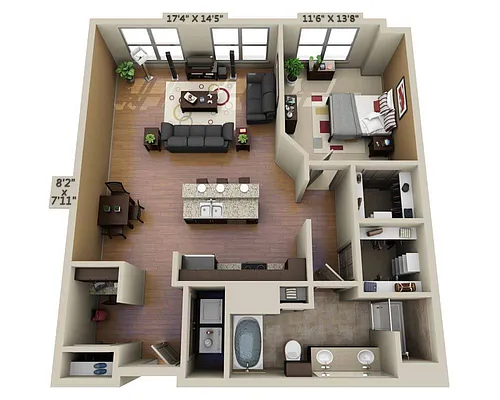 Floor plan One Bedroom A1E