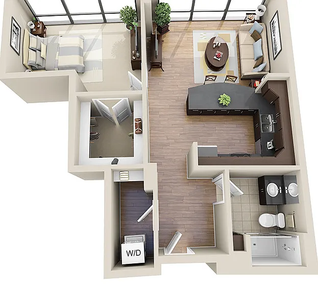 803 square foot 1 bed apartment with 1 bath and luxury vinyl tile floors
