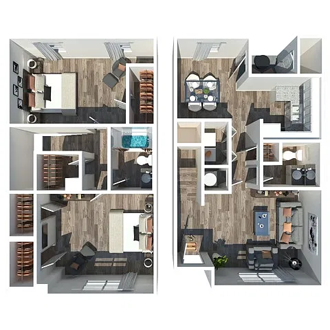 Floor plan Huntley East 2 Bedroom 1.5 Bath Townhome 1084