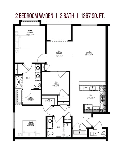 Floor plan 2 Bedroom w/ Den