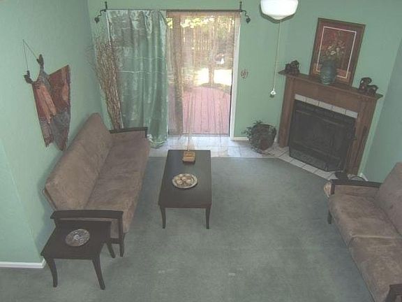 Beige walls - Living Room-fireplace, deck