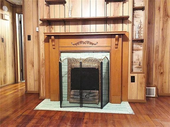 Living room fireplace.