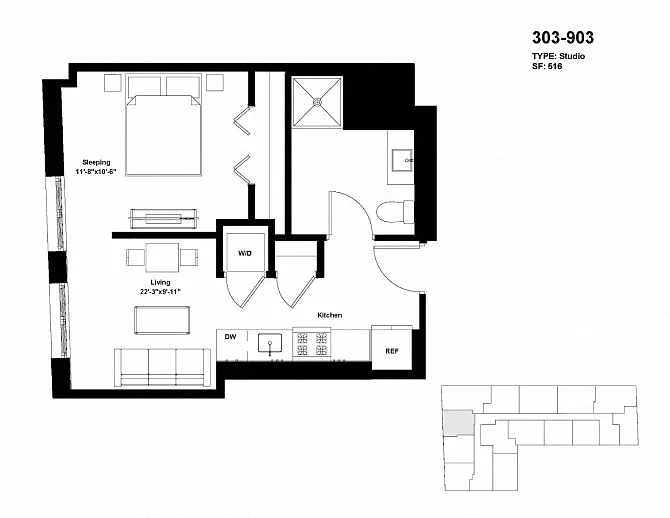 Floor plan Tier 03 / Junior One Bedroom