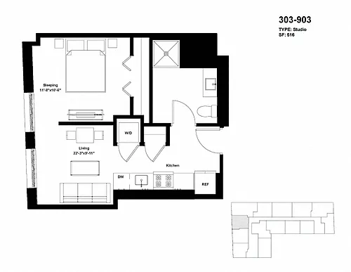 Floor plan Tier 03 / Junior One Bedroom