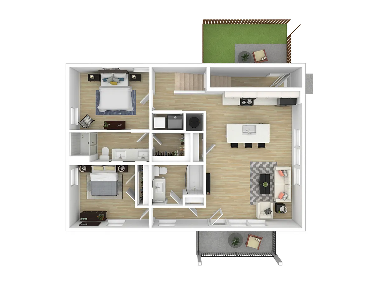 Floor plan 2br Stacked Duplex- Upper