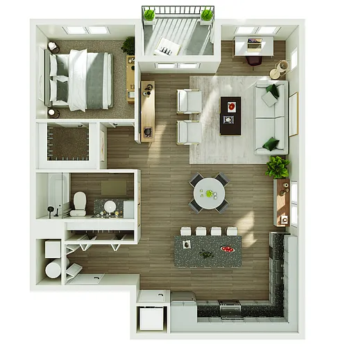 Floor plan 1 Bedroom, 1 Bathroom - 874 SF