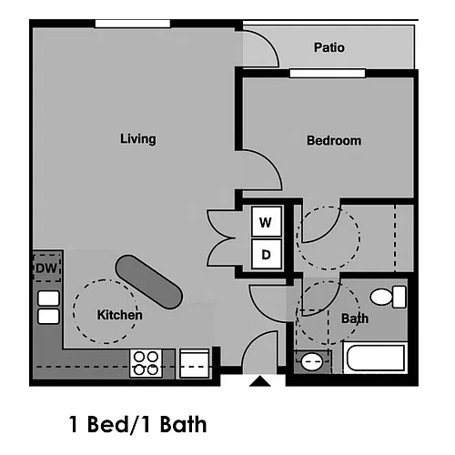 Floor plan 1 Bed 1 Bath | 870 sqft