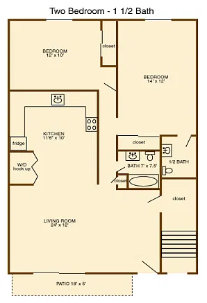 Floor plan 2 Bedroom 1.5 Bath